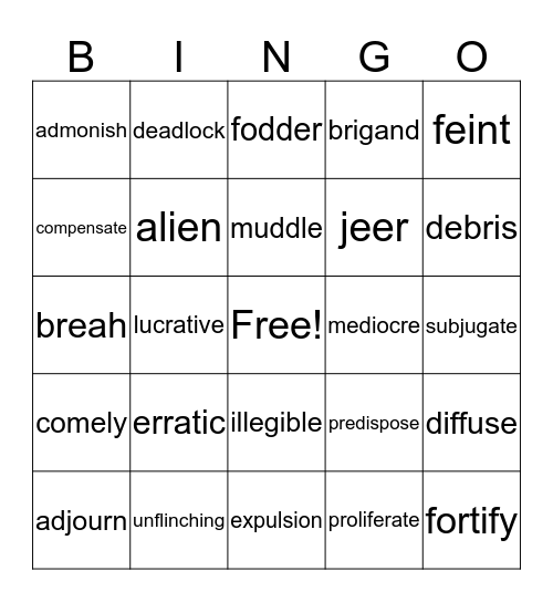 Level D Unit 2 Bingo Card