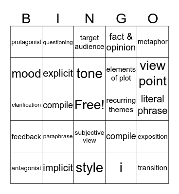 ESL 3 Academic Vocabulary Bingo Card