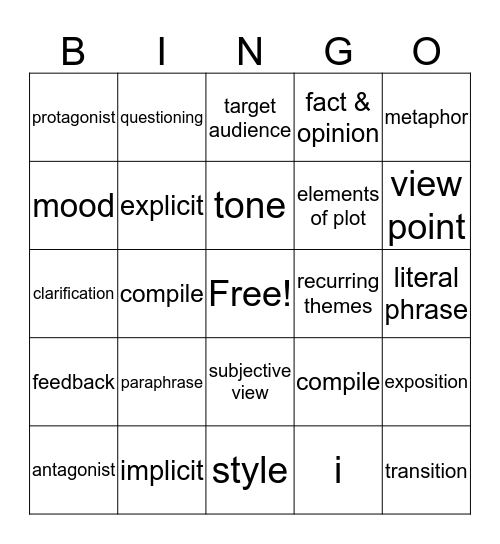 ESL 3 Academic Vocabulary Bingo Card