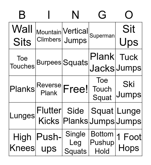 Exercises Bingo Card
