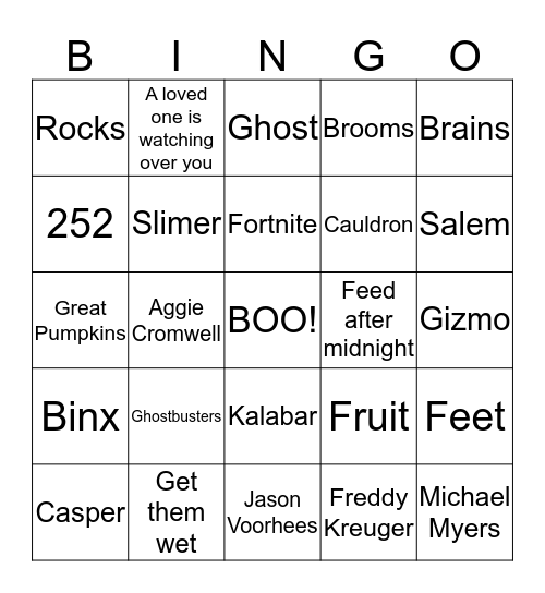 SCARY Bingo Card