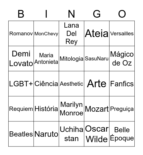 Bingo da Amanda Bingo Card