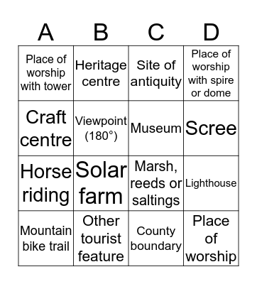 Ordnance Survey Bingo Card
