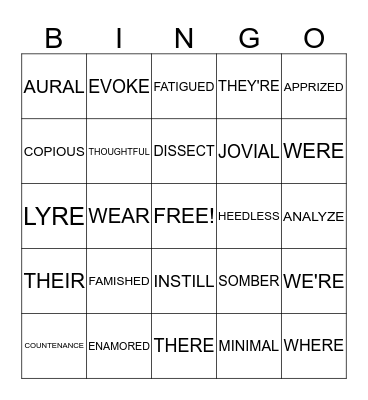 VOCABULARY BOOSTER Bingo Card