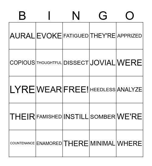 VOCABULARY BOOSTER Bingo Card