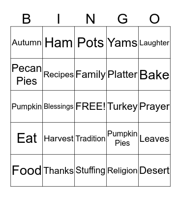 Jones Family Thanksgiving 2013 Bingo Card