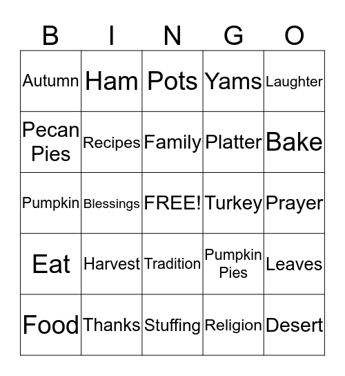 Jones Family Thanksgiving 2013 Bingo Card