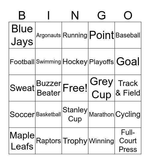 Sports Bingo Card