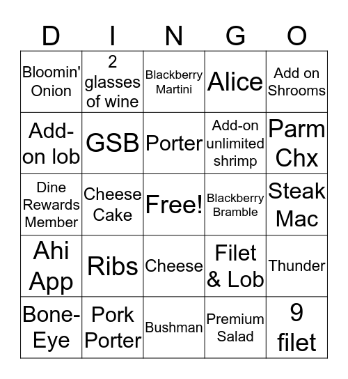 Dingo Bingo Card