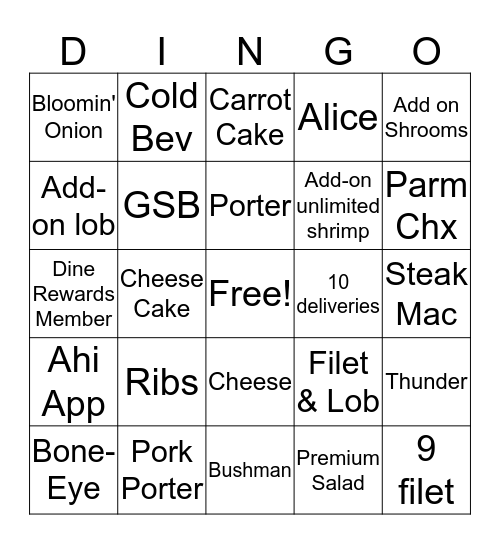 Dingo Bingo Card