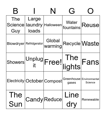 Energy Bingo Card