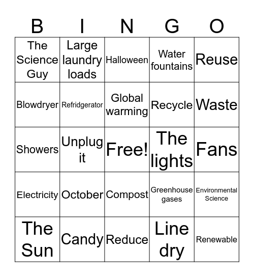 Energy Bingo Card