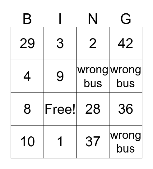 BUS BINGO Card