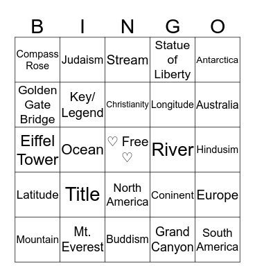 ♡Geo Bingo♡	 Bingo Card