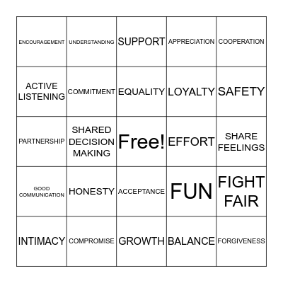 HEALTHY RELATIONSHIPS Bingo Card