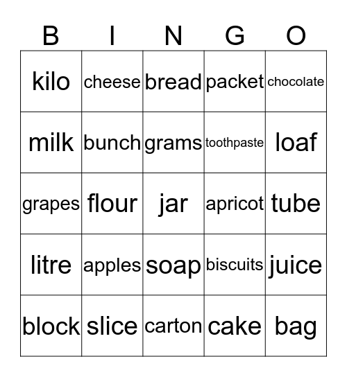 At the Supermarket Bingo Card