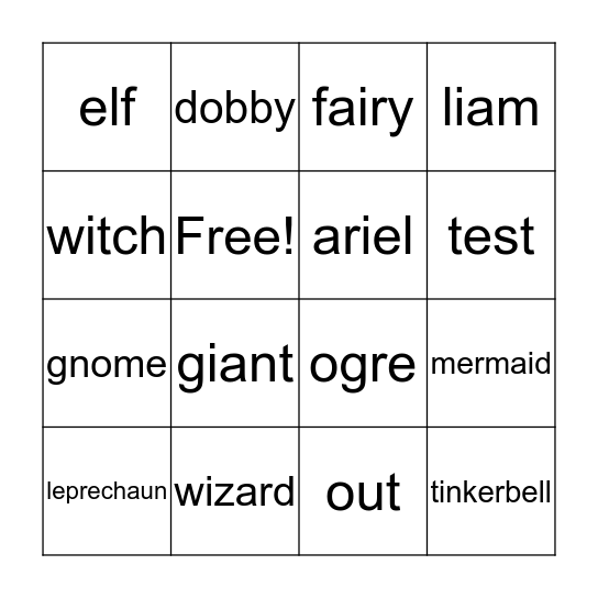 Mythical creatures Bingo Card