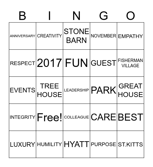 PARK HYATT ST.KITTS Bingo Card