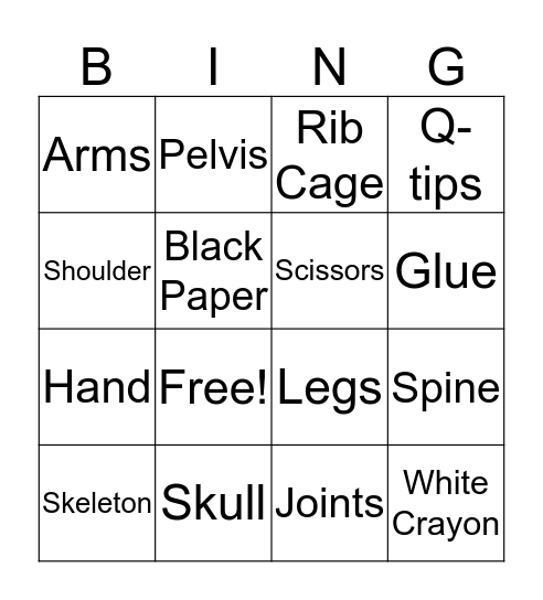 Skeleton  Bingo Card