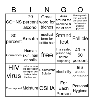 COSMETOLOGY Bingo Card