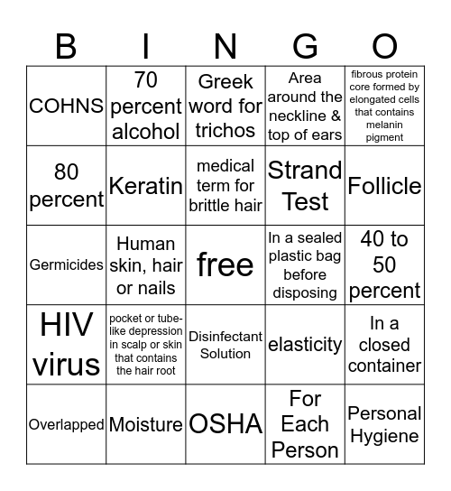 COSMETOLOGY Bingo Card