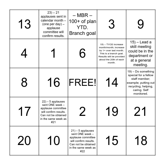 One and Done! Bingo Card