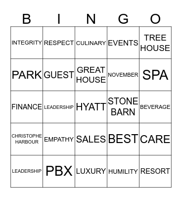 PARK HYATT ST.KITTS Bingo Card