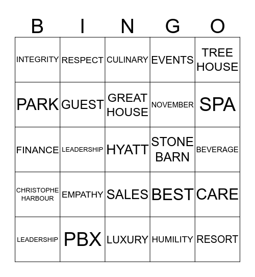 PARK HYATT ST.KITTS Bingo Card