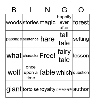 Folktale Vocabulary Bingo Card