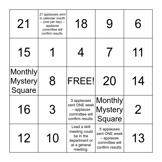 One and Done! Bingo Card