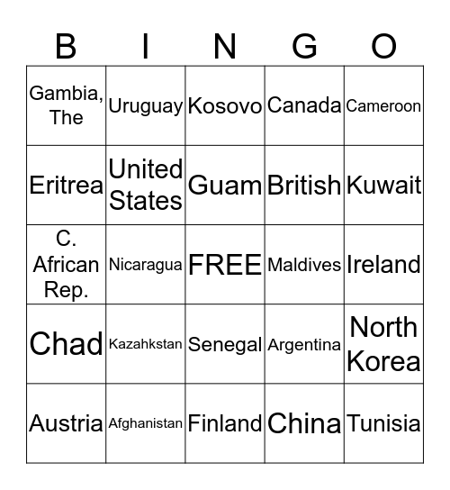 Around The World Bingo #4 Bingo Card