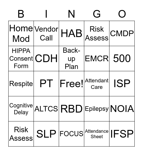 DDD BINGO Card