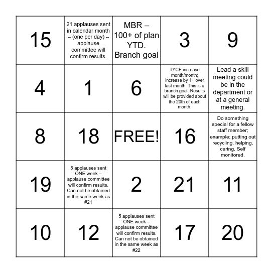 One and Done! Bingo Card