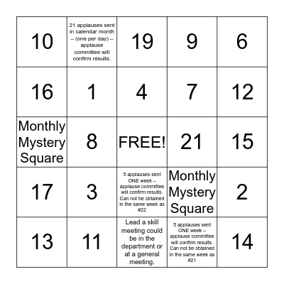 One and Done! Bingo Card