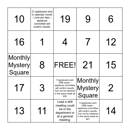 One and Done! Bingo Card