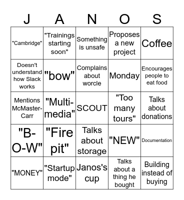 JANOS BINGO Card