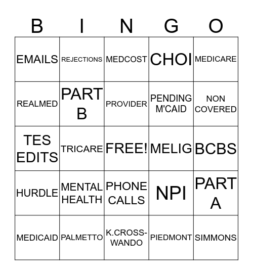 ELIGIBILTY Bingo Card