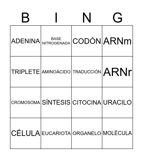 SÍNTESIS DE BINGOS Bingo Card