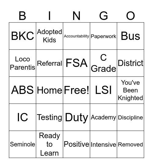 AMS Staff Meeting Bingo Card