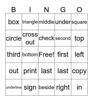 Test Instructions Bingo Card