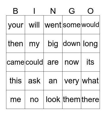 Sight Words 3 Bingo Card