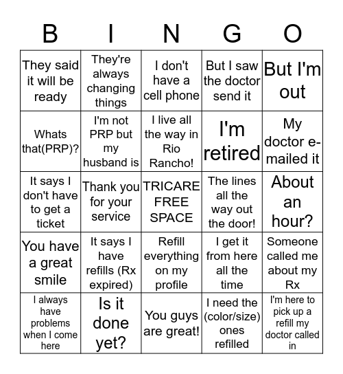 STUFF PATIENTS SAY Bingo Card