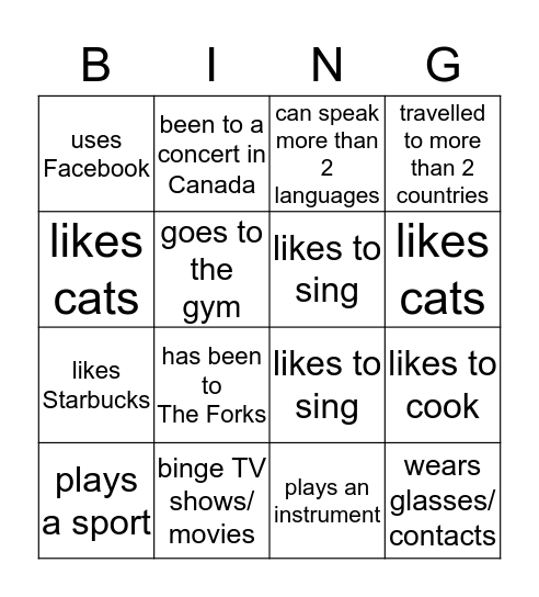 Getting to Know Your Classmates Bingo Card