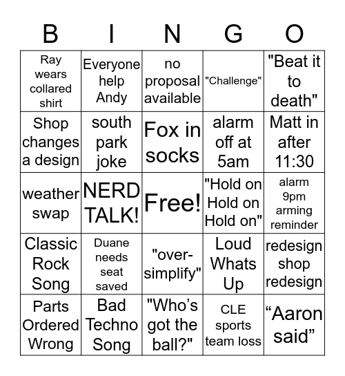 Office Bingo Card