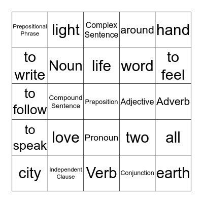 Language Foundations Bingo Card