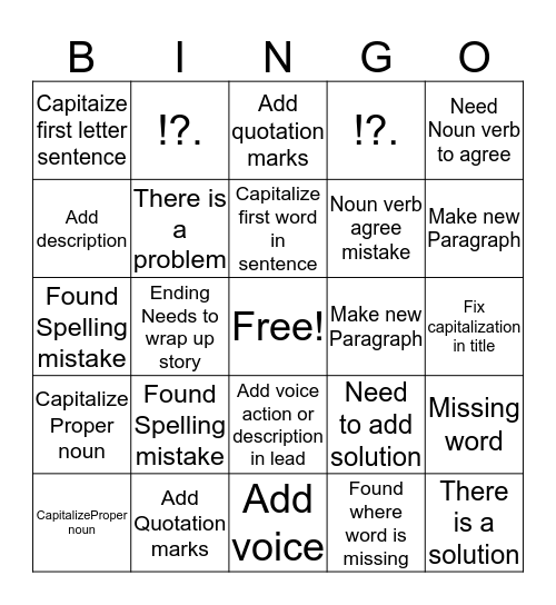 Edit Bingo Card