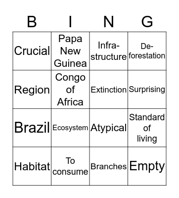 Unit Two Vocabulary  Bingo Card