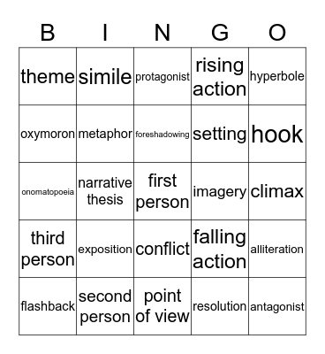 Literary Term Bingo Card