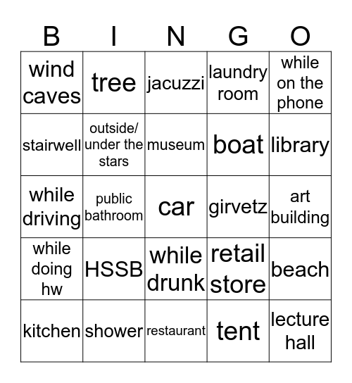 ways and places Bingo Card