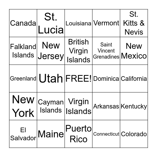 North America Bingo Card